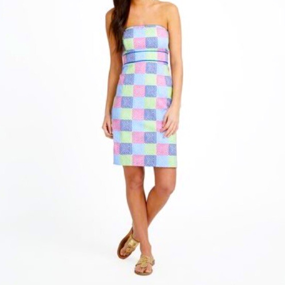 Vineyard Vines Aurora Whale Patch Print Strapless Derby Dress size 4 colorful